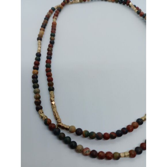 Natural Stone Agate Metal Beaded 34" Elastic Stretch Necklace - Picture 3 of 5